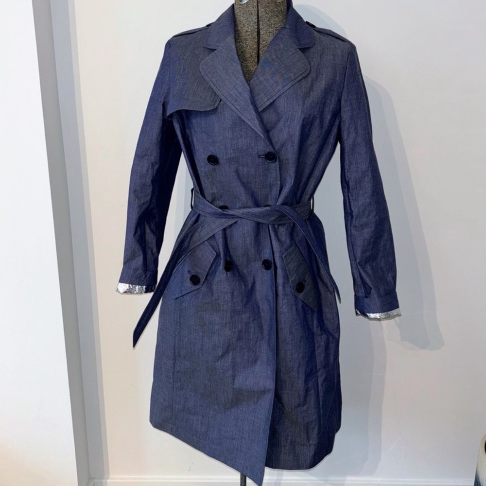 NWT Bonpoint dark denim blue trench coat size Medium